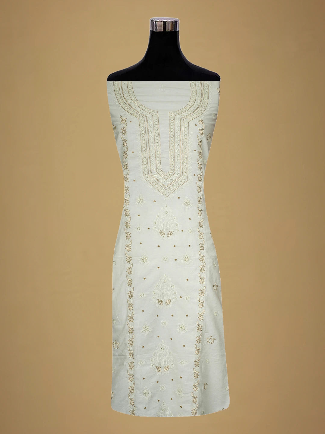 Ada Hand Embroidered White Cotton Lucknowi Chikankari Unstitched Kurta Piece With Pearl Work 01A67518