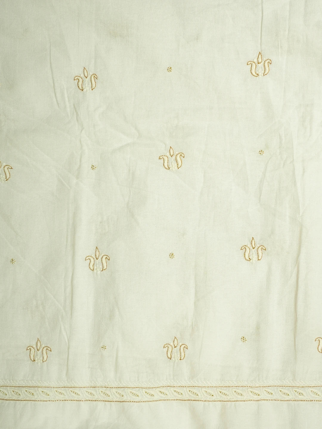 Ada Hand Embroidered White Cotton Lucknowi Chikankari Unstitched Kurta Piece With Pearl Work 01A67518
