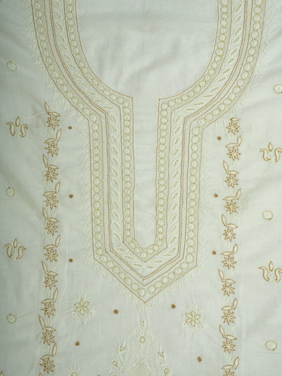 Ada Hand Embroidered White Cotton Lucknowi Chikankari Unstitched Kurta Piece With Pearl Work 01A67518
