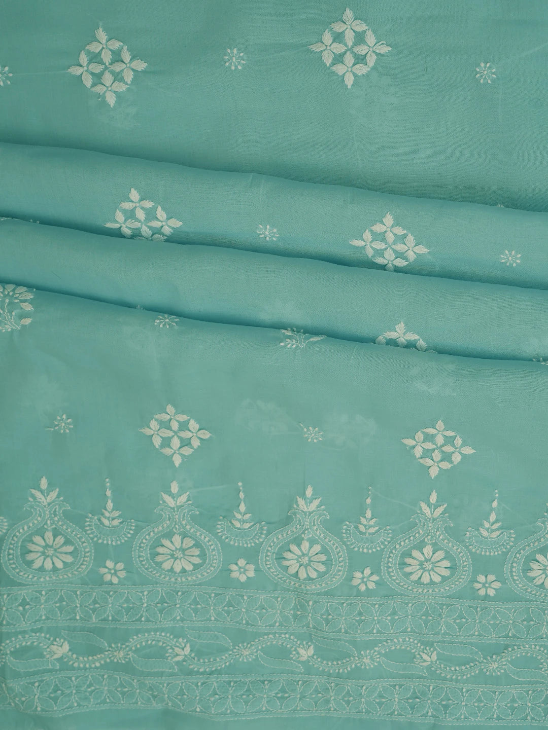 Ada Hand Embroidered Sky Blue Cotton Lucknowi Chikankari Unstitched Kurta Piece 01A718466