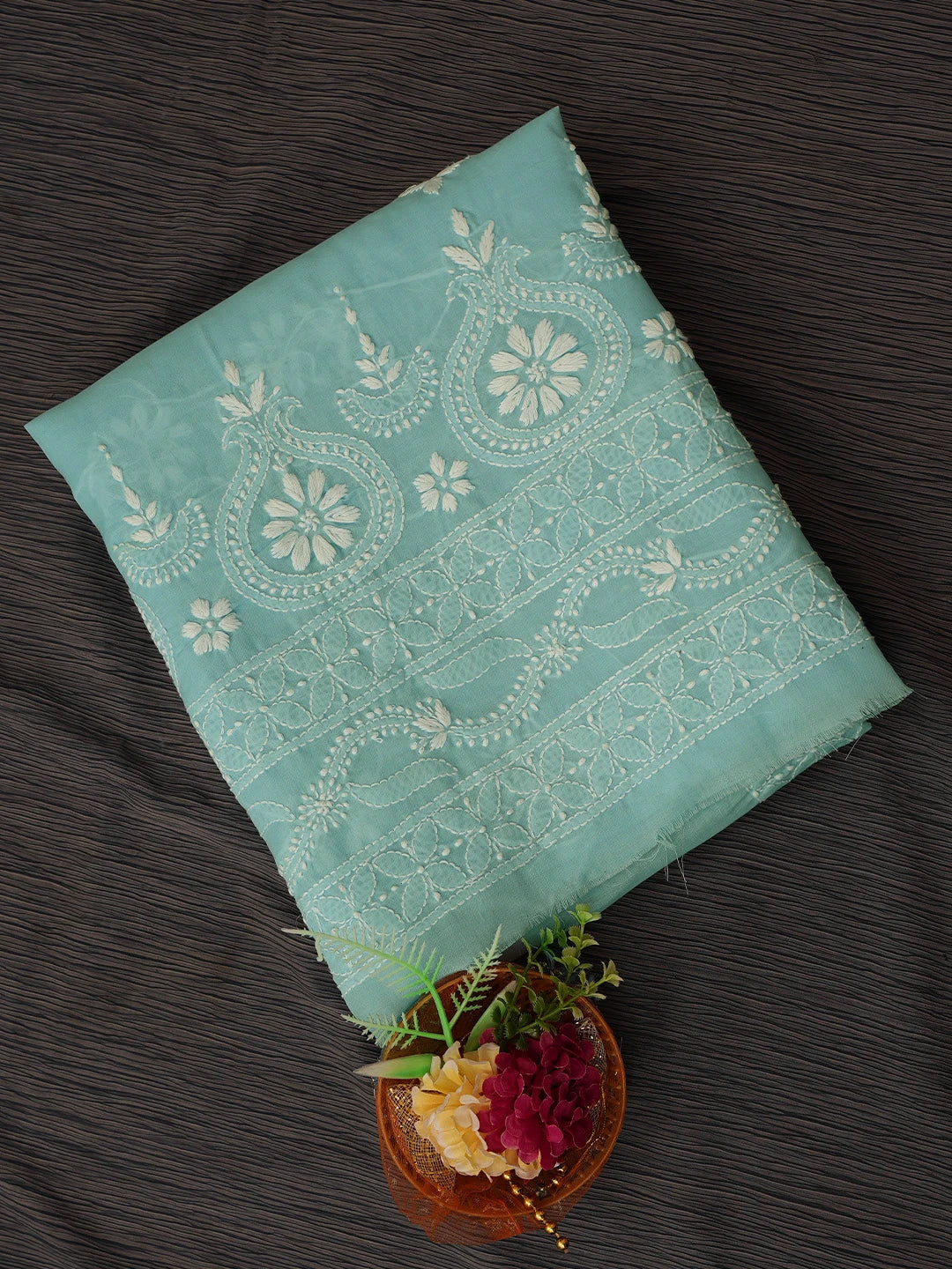 Ada Hand Embroidered Sky Blue Cotton Lucknowi Chikankari Unstitched Kurta Piece 01A718466