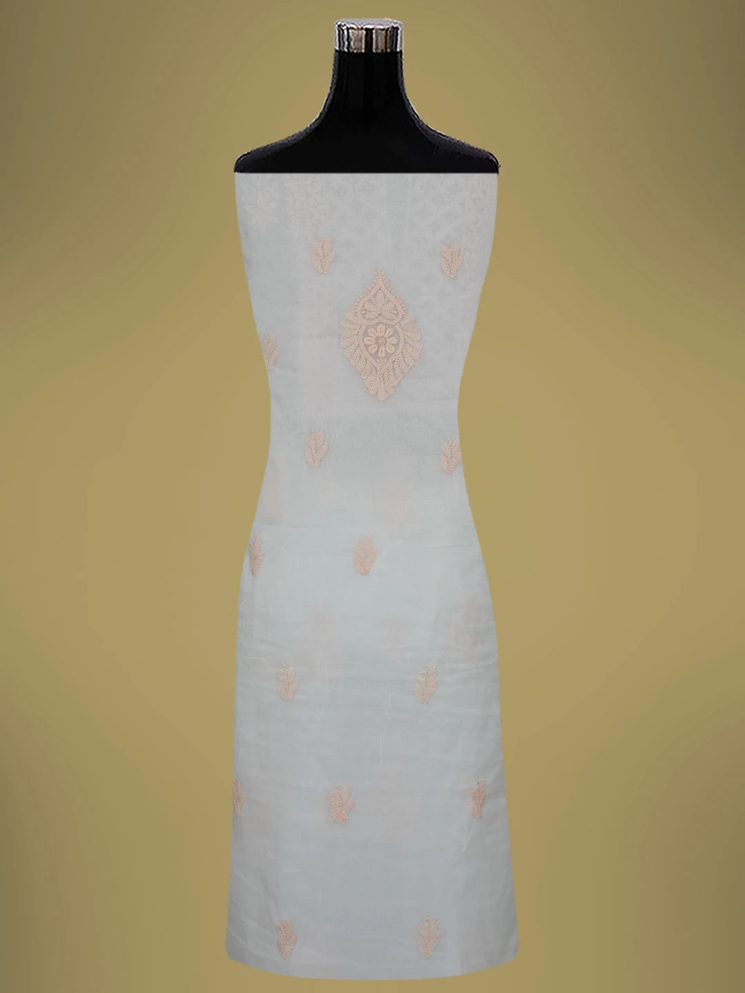 Ada Hand Embroidered White Smoke Organza Lucknowi Chikankari Unstitched Kurta Dupatta Set 01A718574
