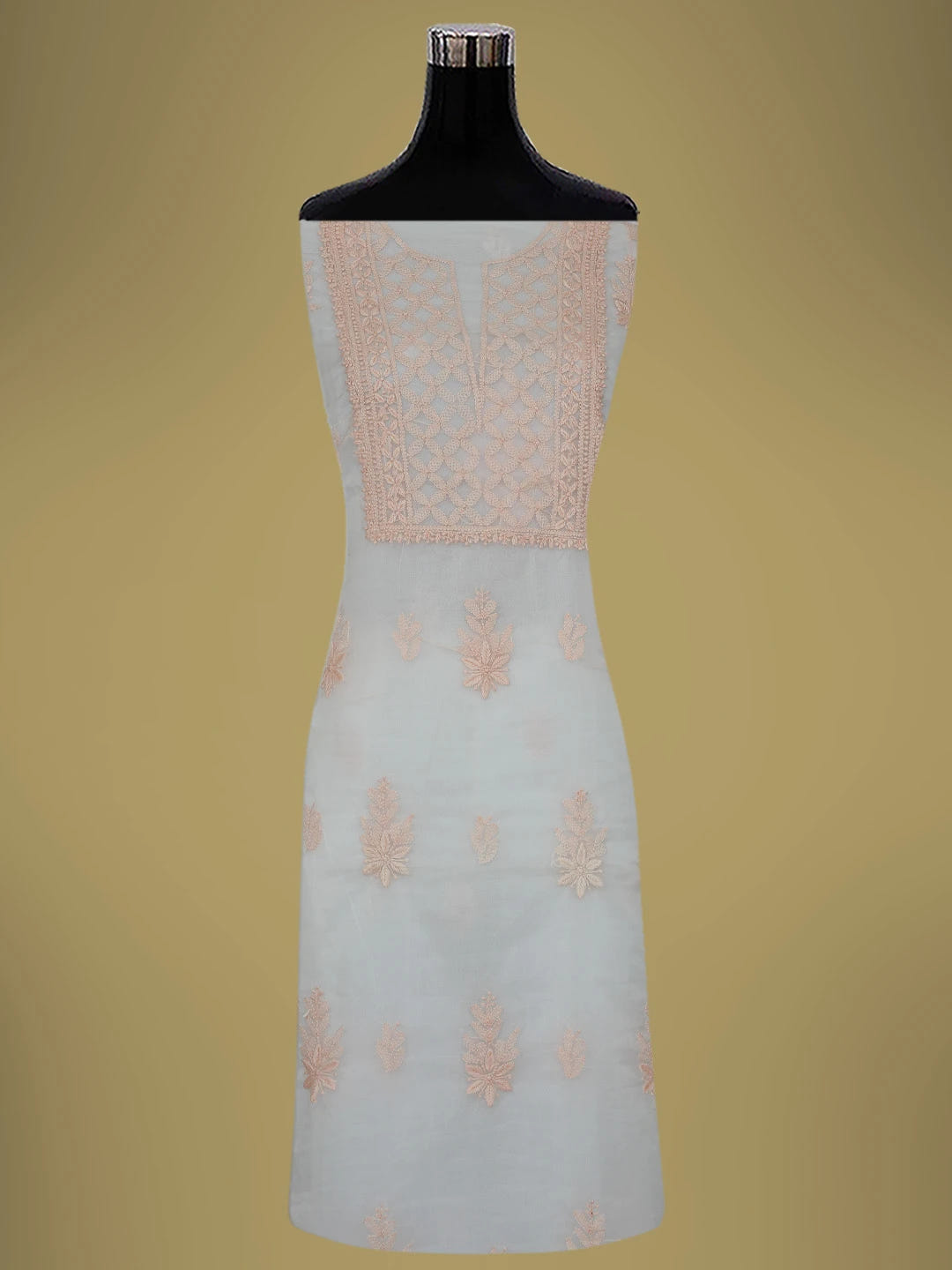 Ada Hand Embroidered White Smoke Organza Lucknowi Chikankari Unstitched Kurta Dupatta Set 01A718574