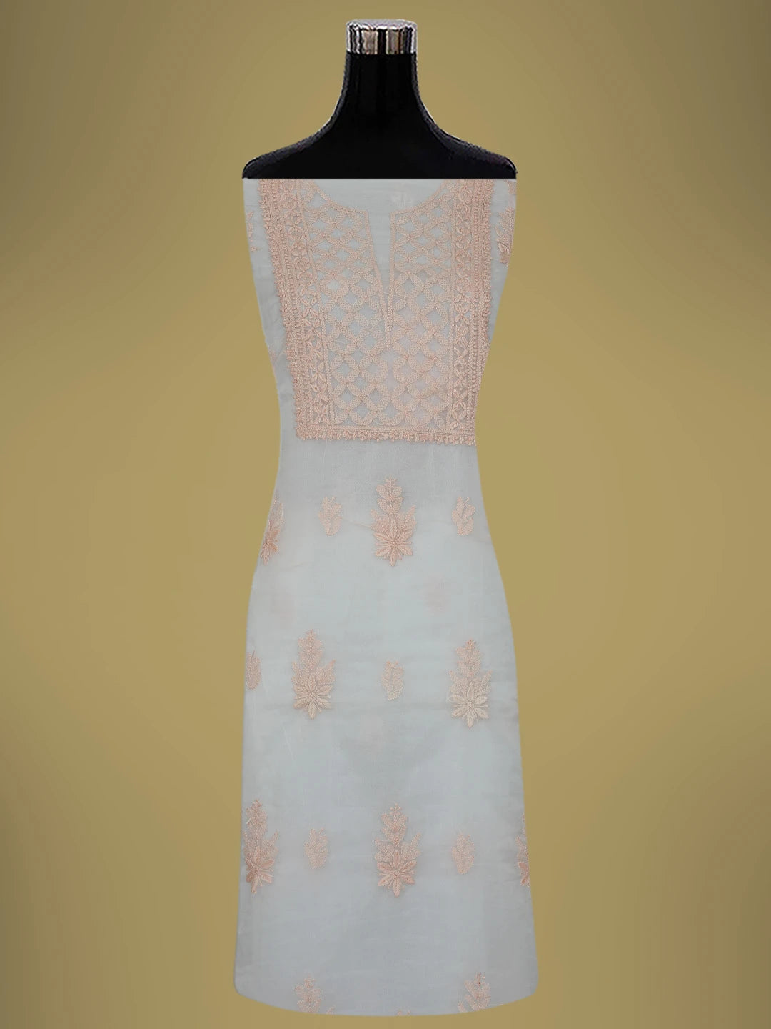 Ada Hand Embroidered White Smoke Organza Lucknowi Chikankari Unstitched Kurta Dupatta Set 01A718574