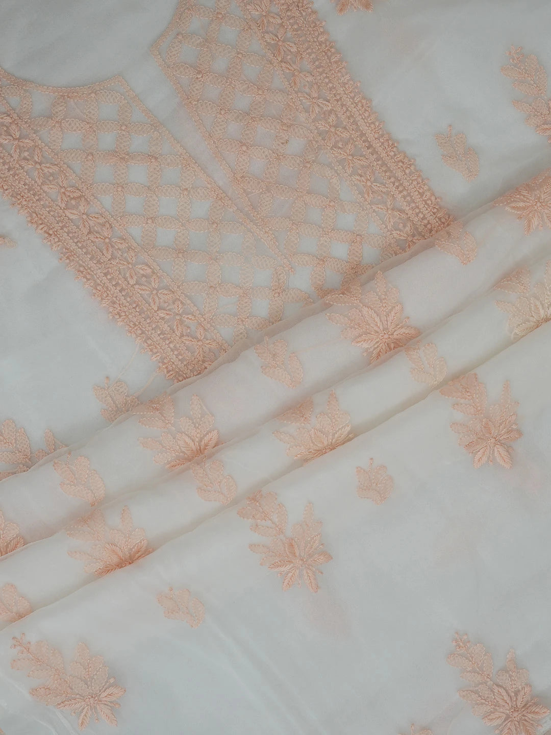 Ada Hand Embroidered White Smoke Organza Lucknowi Chikankari Unstitched Kurta Dupatta Set 01A718574