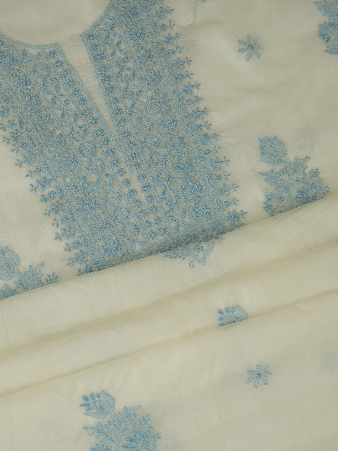 Ada Hand Embroidered White Organza Lucknowi Chikankari Unstitched Kurta Dupatta Set 01A718582