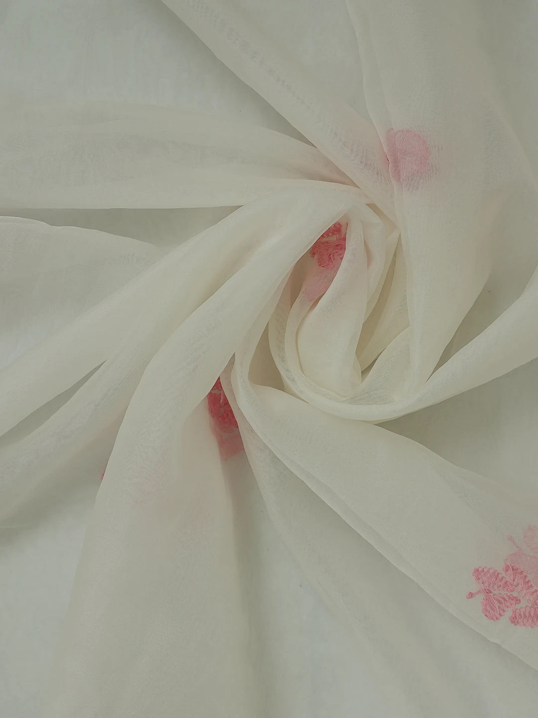 Ada Hand Embroidered White Organza Lucknowi Chikankari Unstitched Kurta Dupatta Set 01A718578