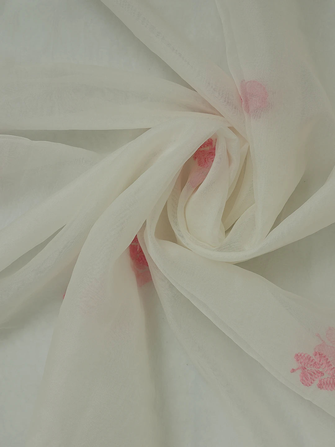 Ada Hand Embroidered White Organza Lucknowi Chikankari Unstitched Kurta Dupatta Set 01A718578