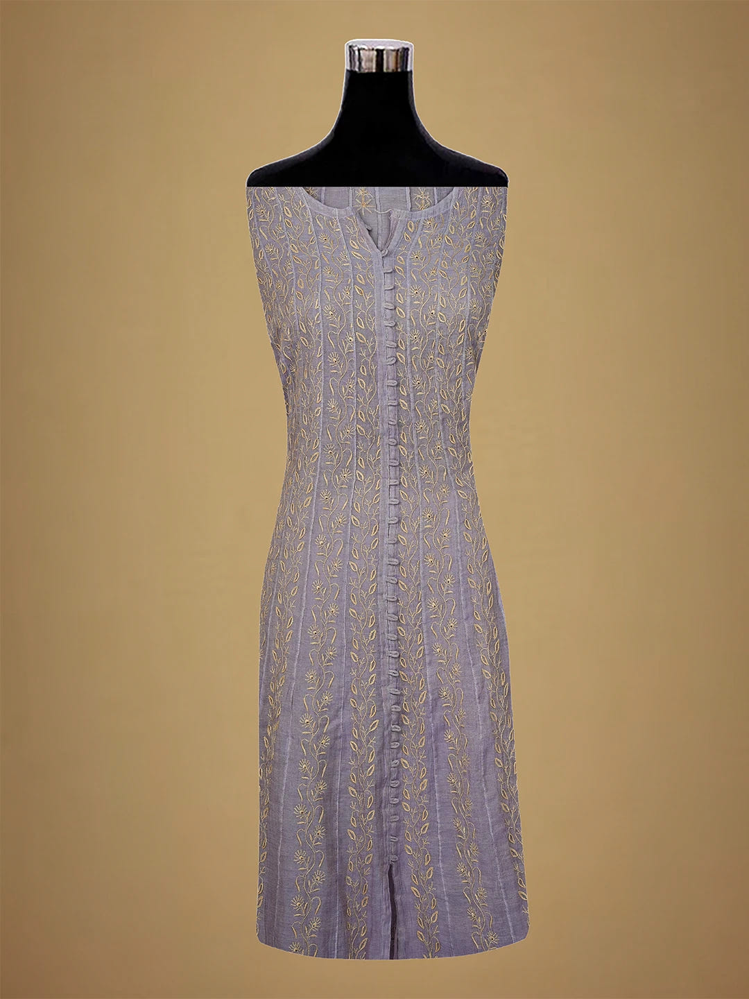 Ada Hand Embroidered Mauve Tissue Lucknowi Chikankari Semi-Stitched Anarkali Kurta Dupatta Set 01A662062