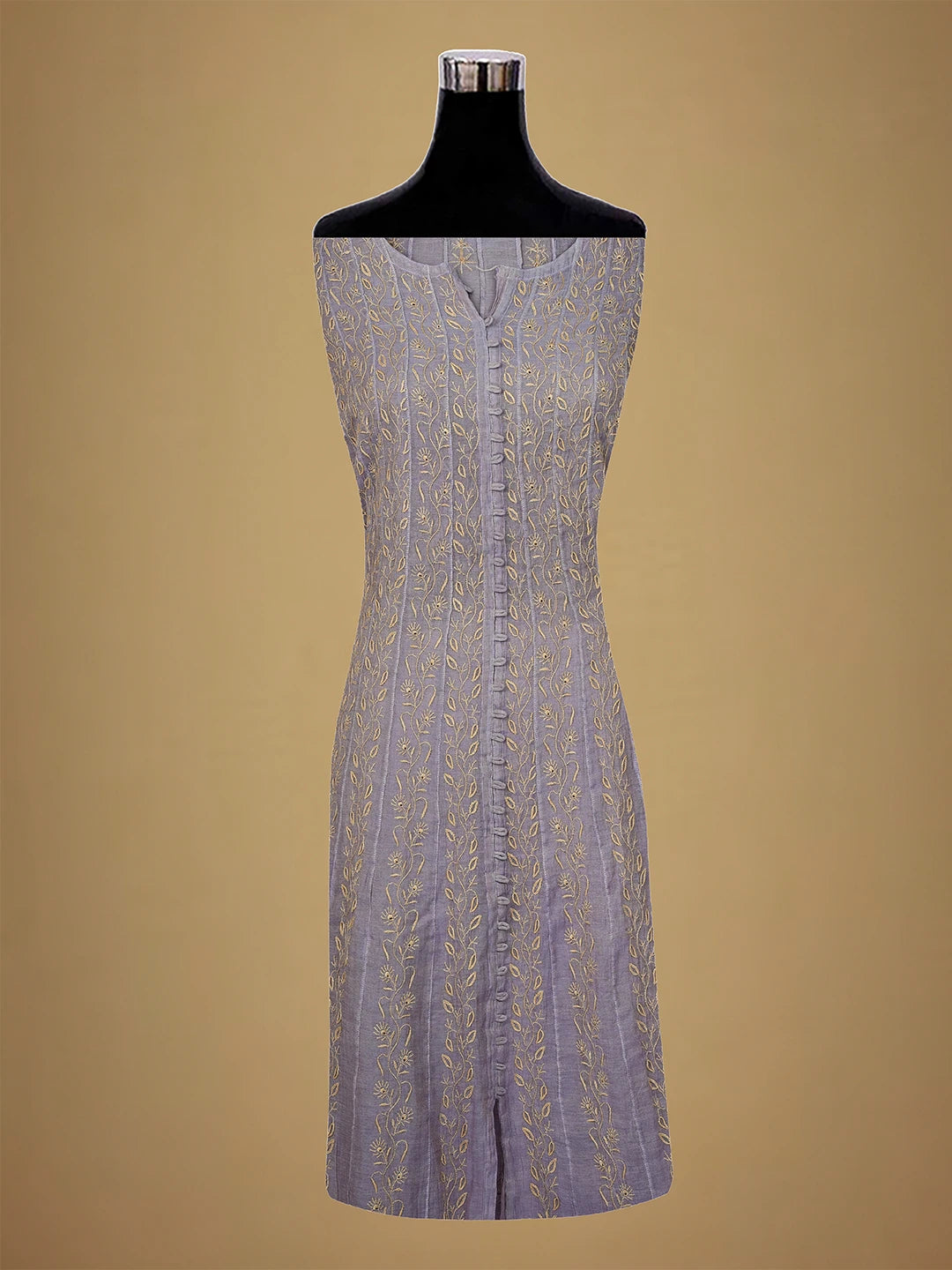 Ada Hand Embroidered Mauve Tissue Lucknowi Chikankari Semi-Stitched Anarkali Kurta Dupatta Set 01A662062