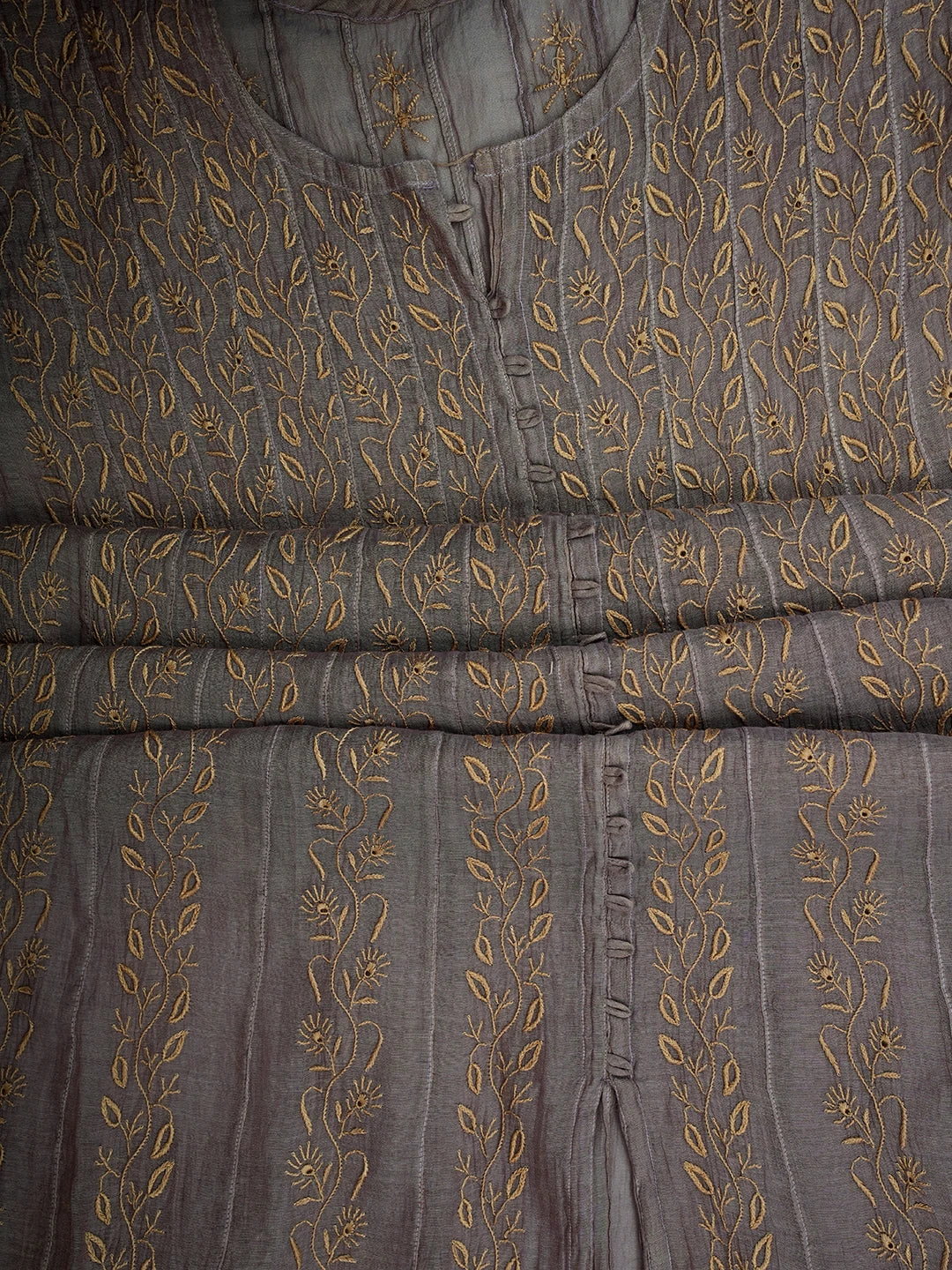 Ada Hand Embroidered Mauve Tissue Lucknowi Chikankari Semi-Stitched Anarkali Kurta Dupatta Set 01A662062