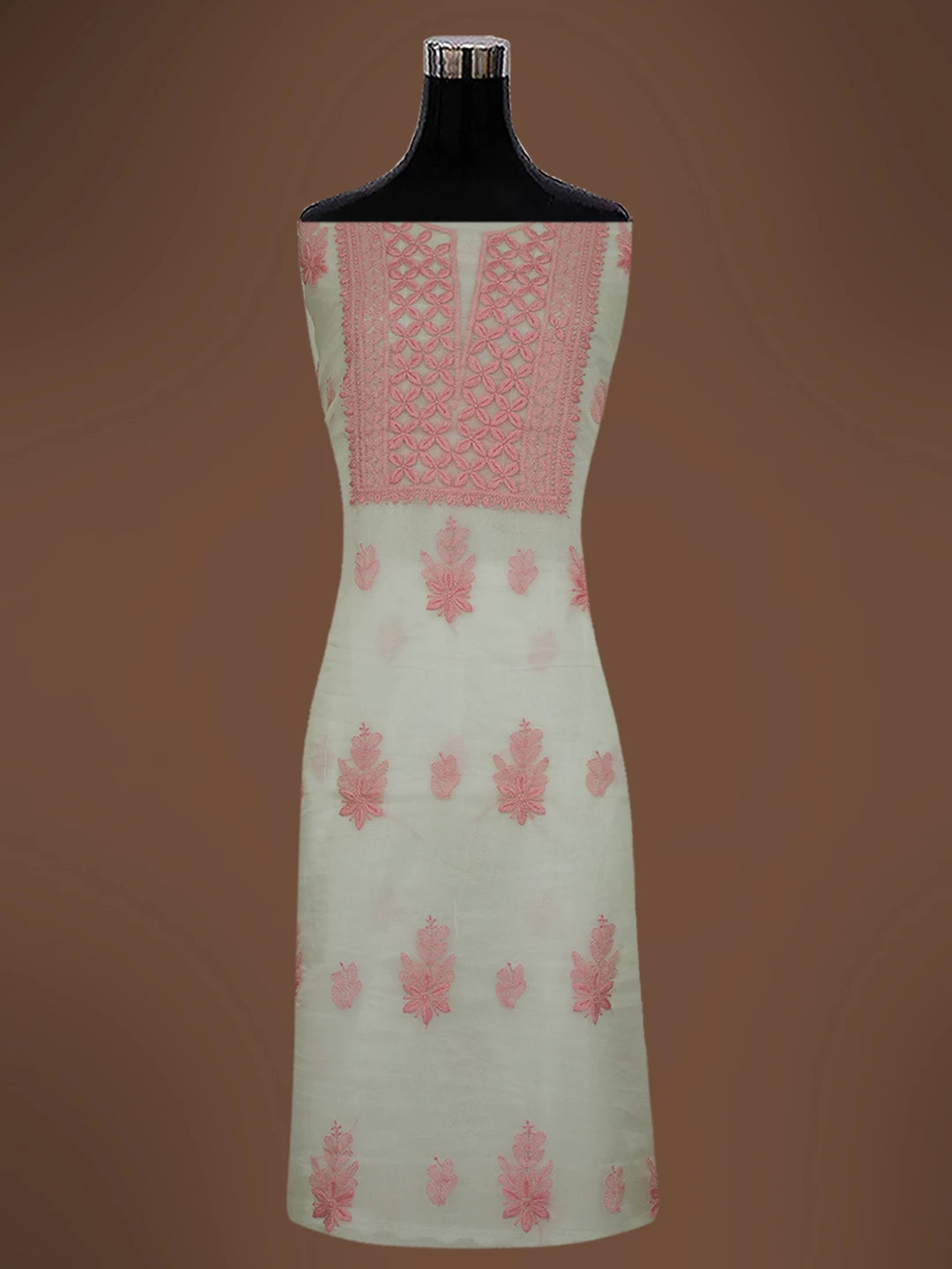 Ada Hand Embroidered White Organza Lucknowi Chikankari Unstitched Kurta Dupatta Set 01A718578
