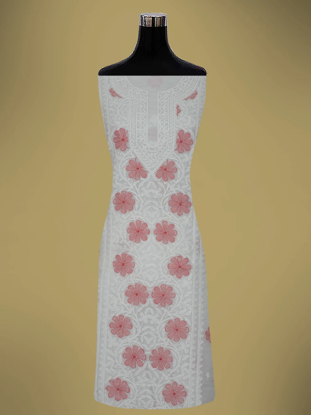 Ada Hand Embroidered White Organza Lucknowi Chikankari Unstitched Kurta Dupatta Set 01A718597
