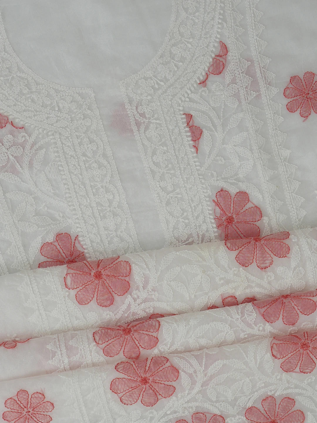 Ada Hand Embroidered White Organza Lucknowi Chikankari Unstitched Kurta Dupatta Set 01A718597