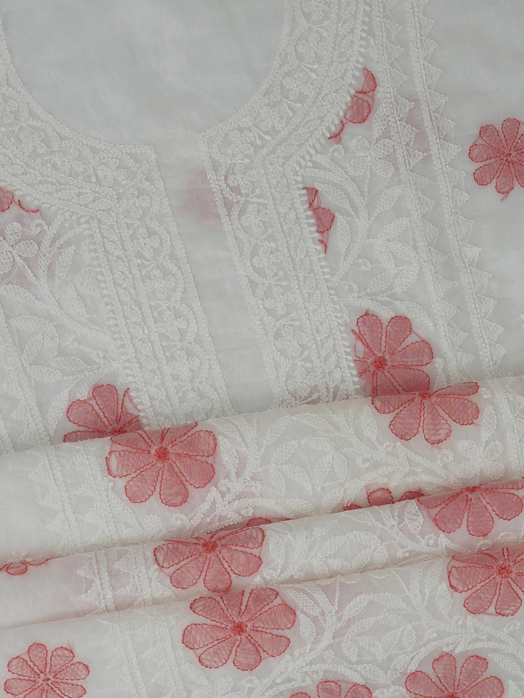 Ada Hand Embroidered White Organza Lucknowi Chikankari Unstitched Kurta Dupatta Set 01A718597
