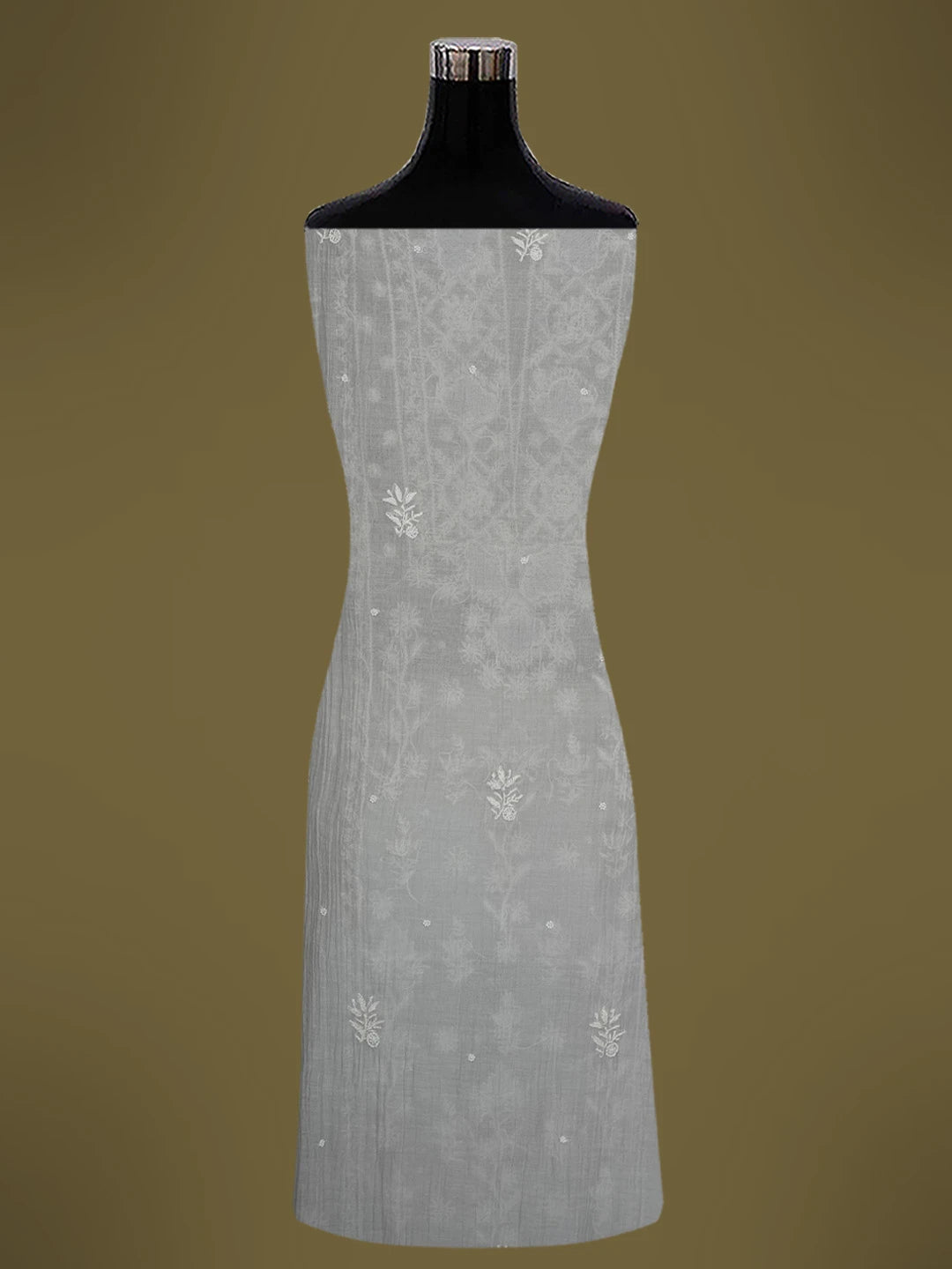 Ada Hand Embroidered Grey Chanderi Lucknowi Chikankari Semi-stitched Kurta Dupatta Set With Cutdana Work 01A700381
