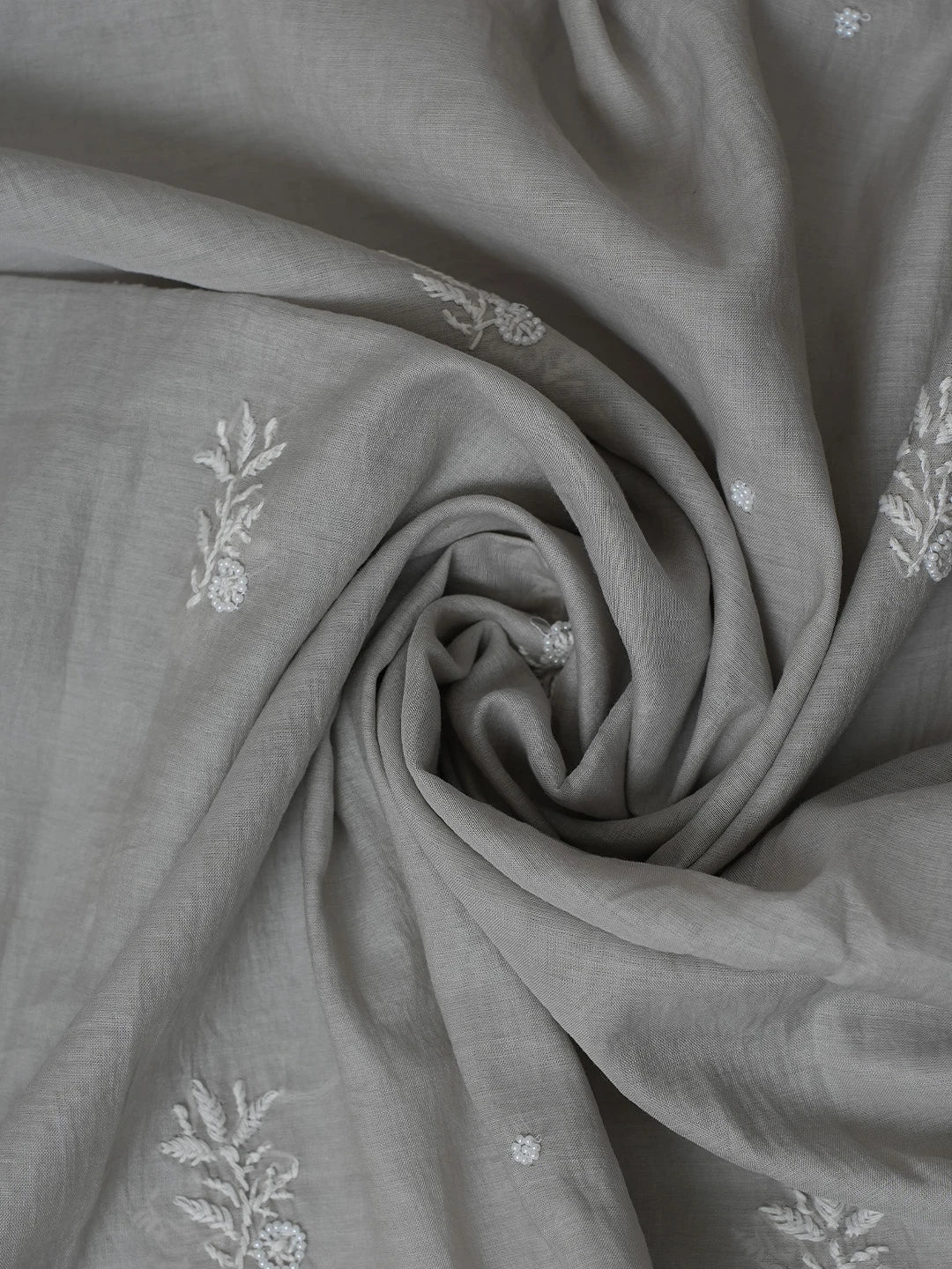 Ada Hand Embroidered Grey Chanderi Lucknowi Chikankari Semi-stitched Kurta Dupatta Set With Cutdana Work 01A700381