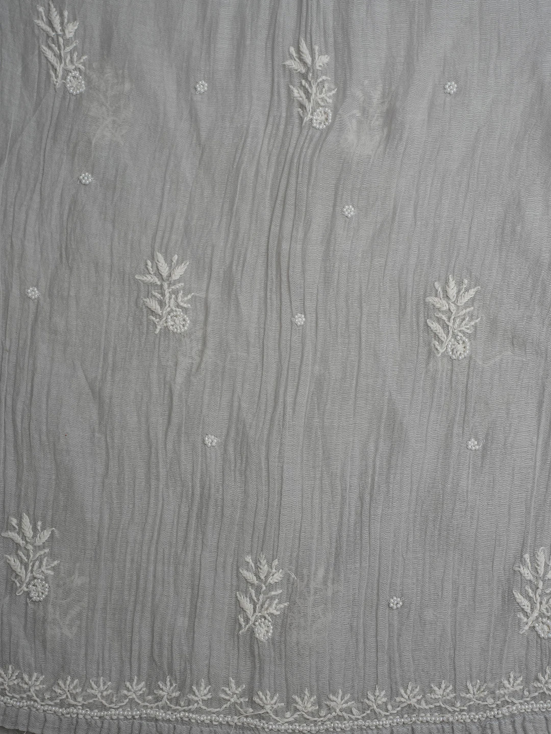 Ada Hand Embroidered Grey Chanderi Lucknowi Chikankari Semi-stitched Kurta Dupatta Set With Cutdana Work 01A700381