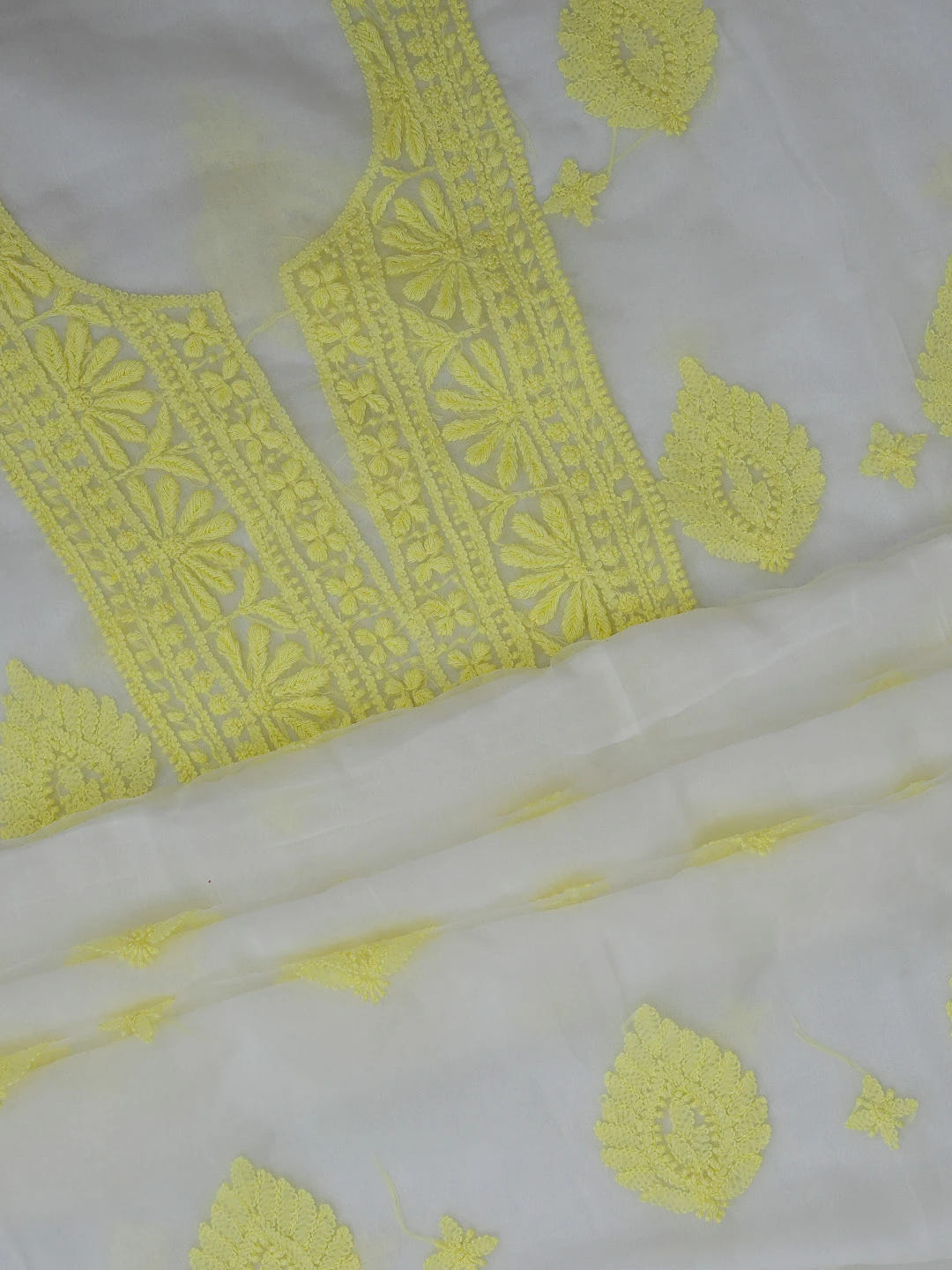 Ada Hand Embroidered White Organza Lucknowi Chikankari Unstitched Kurta Dupatta Set 01A718571