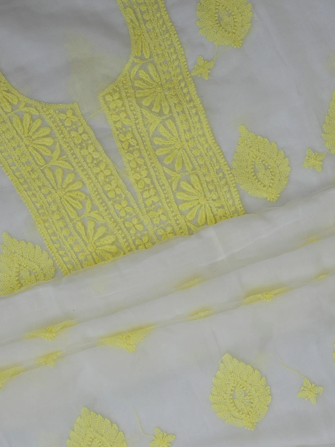 Ada Hand Embroidered White Organza Lucknowi Chikankari Unstitched Kurta Dupatta Set 01A718571