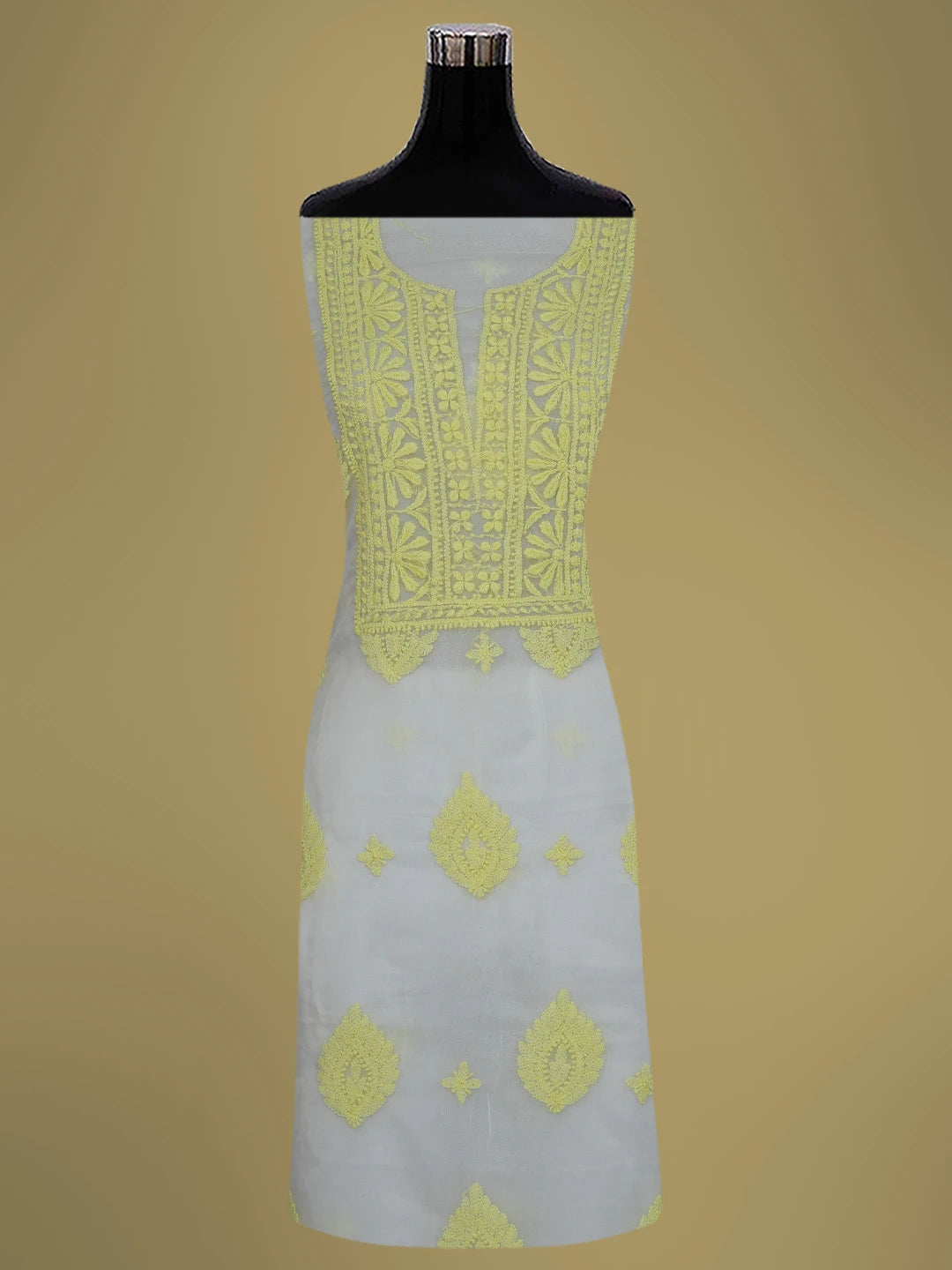 Ada Hand Embroidered White Organza Lucknowi Chikankari Unstitched Kurta Dupatta Set 01A718571