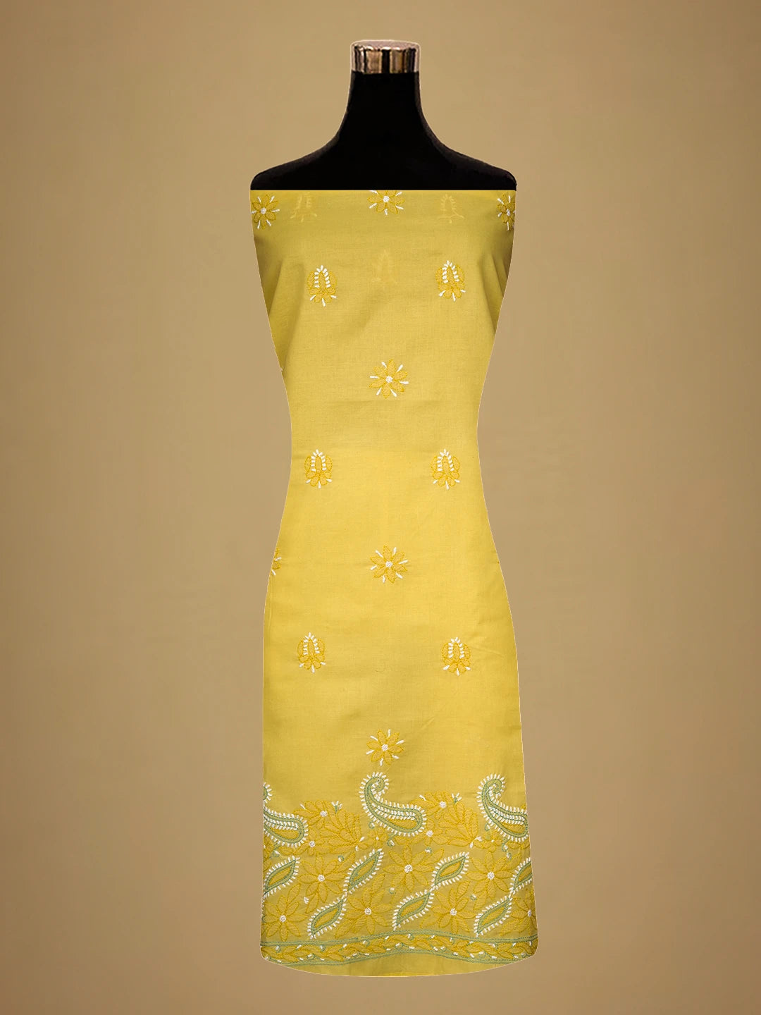 Ada Hand Embroidered Yellow Cotton Lucknowi Chikankari Unstitched Suit Piece 01A700534