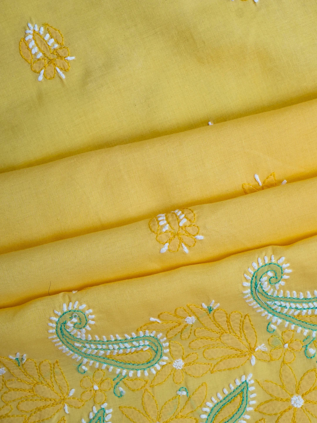 Ada Hand Embroidered Yellow Cotton Lucknowi Chikankari Unstitched Suit Piece 01A700534
