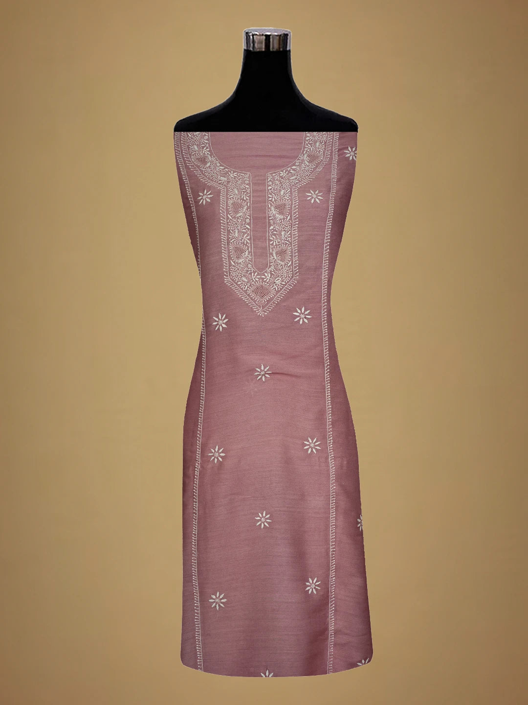 Ada Hand Embroidered Onion Pink Moonga Silk Lucknowi Chikankari Unstitched Kurta Dupatta Set 01A627034
