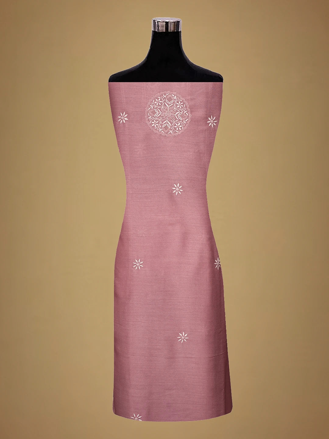 Ada Hand Embroidered Onion Pink Moonga Silk Lucknowi Chikankari Unstitched Kurta Dupatta Set 01A627034
