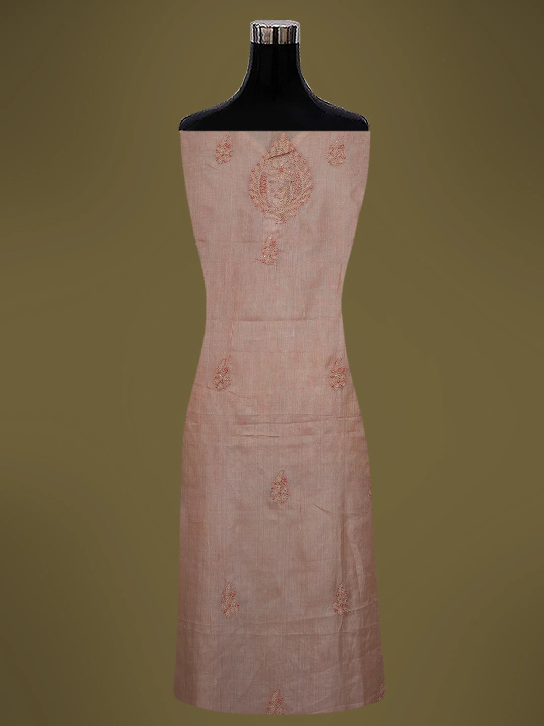 Ada Hand Embroidered Dusty Peach Chanderi Lucknowi Chikankari Semi- Stitched Suit Piece With Muqaish Work 01A691896