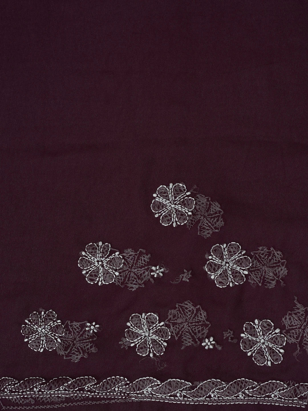 Ada Hand Embroidered Wine Georgette Lucknowi Chikankari Saree With Blouse 01A702385