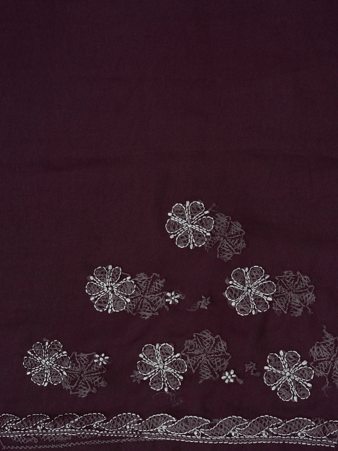 Ada Hand Embroidered Wine Georgette Lucknowi Chikankari Saree With Blouse 01A702385