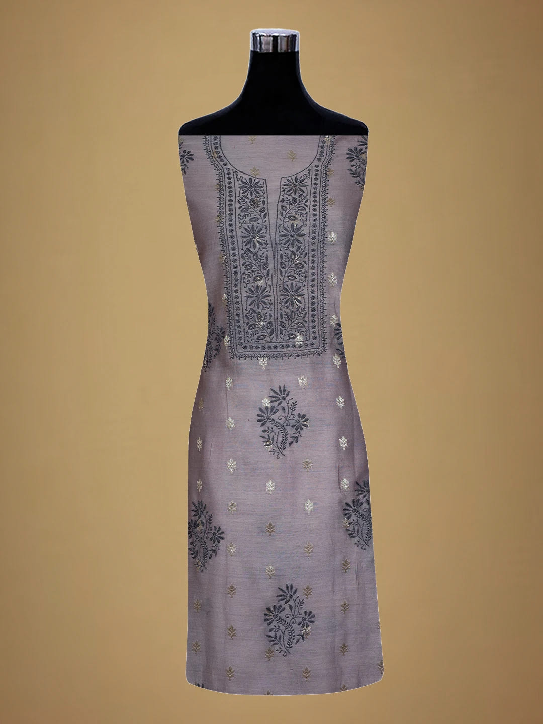 Ada Hand Embroidered Mauve Chanderi Lucknowi Chikankari Unstitched Kurta Dupatta Set With Zari Work 01A712891