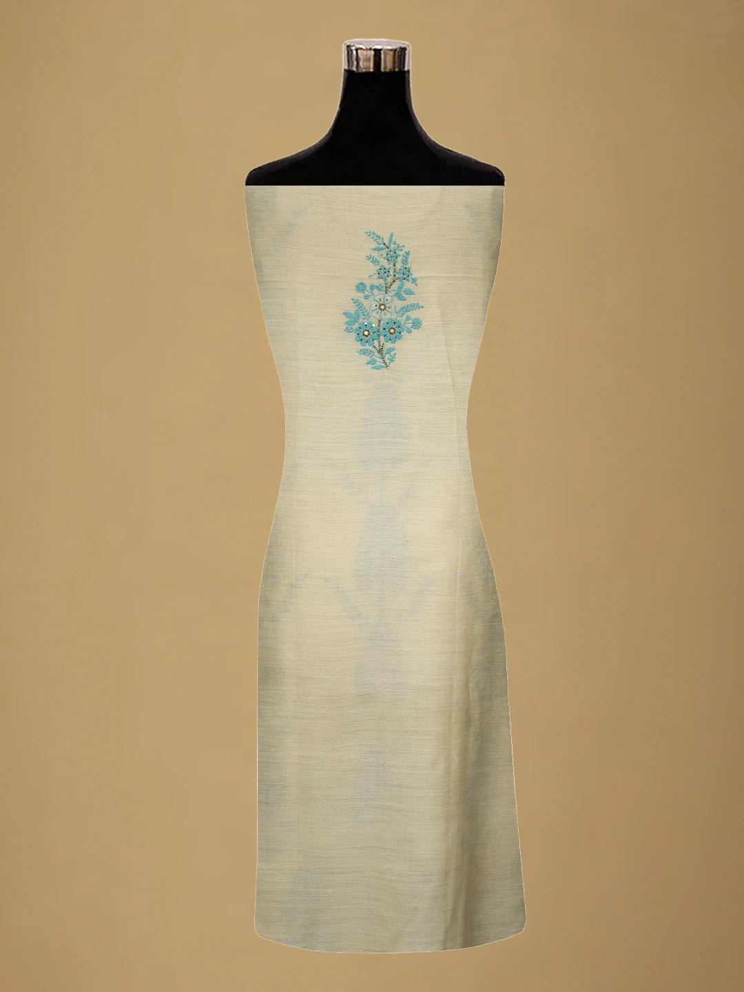 Ada Hand Embroidered Fawn Moonga Silk Lucknowi Chikankari Unstitched Kurta Dupatta Set With Squinned Work 01A548528