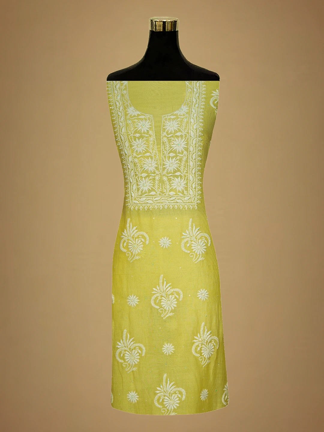 Ada Hand Embroidered Lemon Chanderi Lucknowi Chikankari Unstitched Suit Piece With Cutdana Work 01A648342