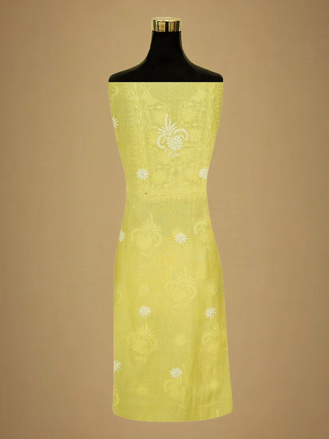 Ada Hand Embroidered Lemon Chanderi Lucknowi Chikankari Unstitched Suit Piece With Cutdana Work 01A648342