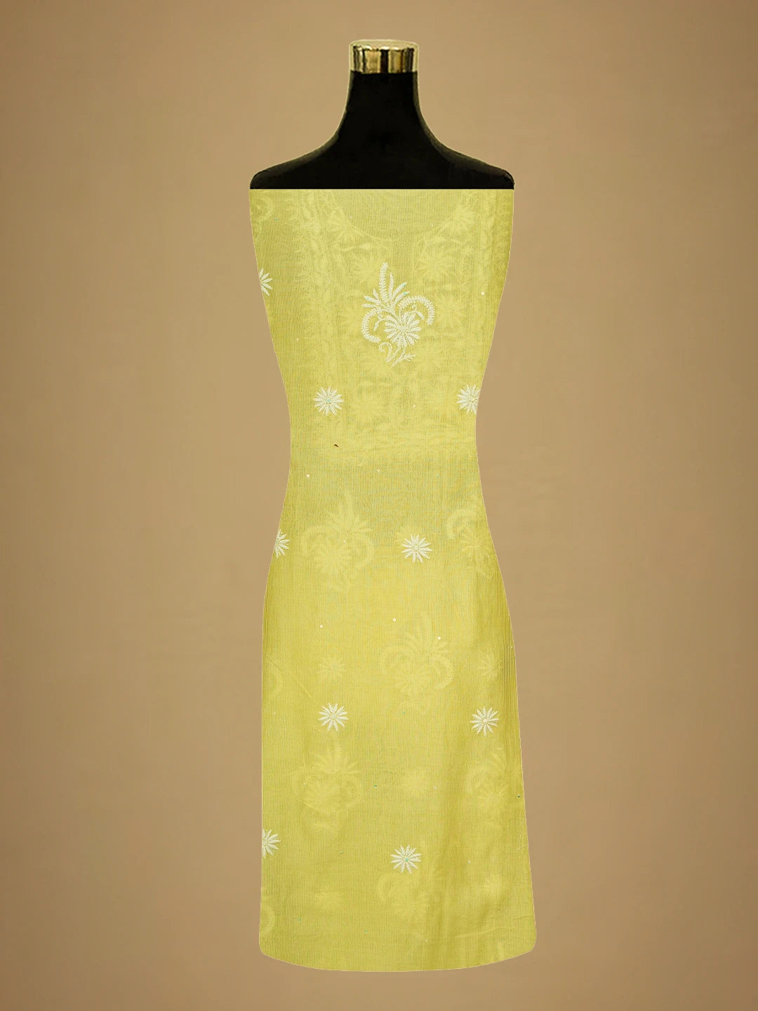 Ada Hand Embroidered Lemon Chanderi Lucknowi Chikankari Unstitched Suit Piece With Cutdana Work 01A648342