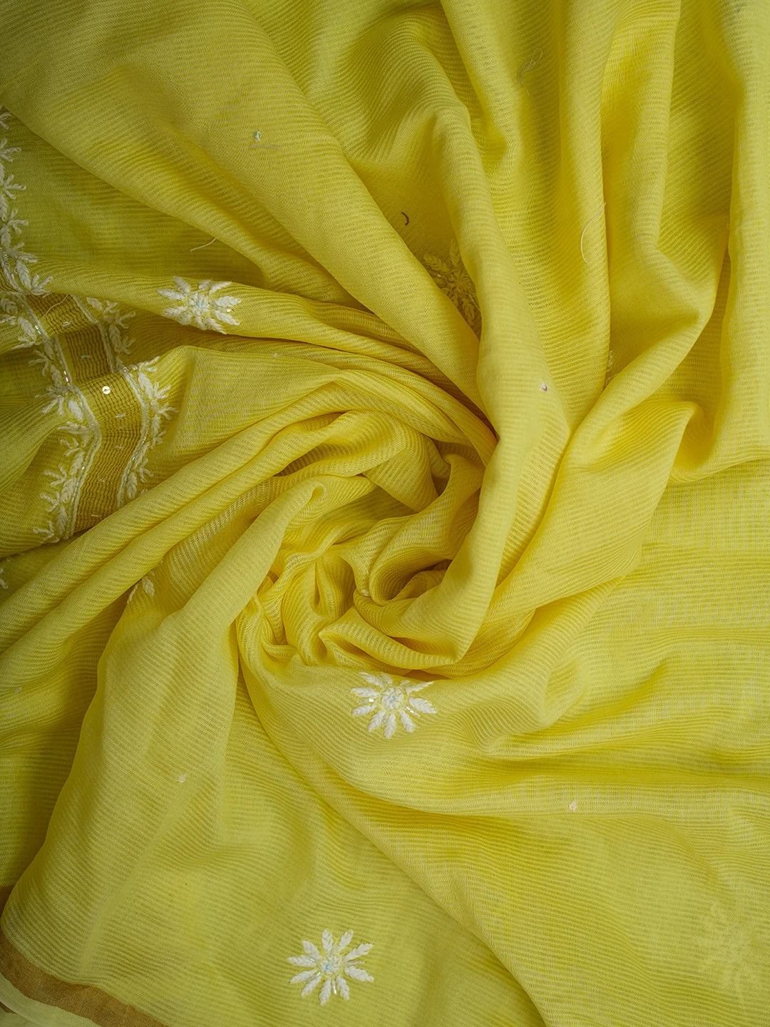 Ada Hand Embroidered Lemon Chanderi Lucknowi Chikankari Unstitched Suit Piece With Cutdana Work 01A648342