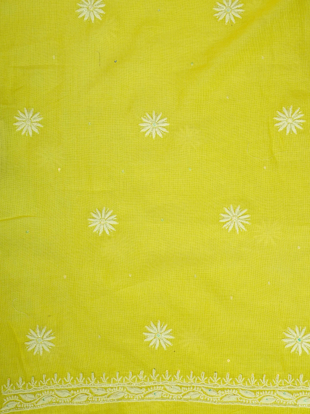 Ada Hand Embroidered Lemon Chanderi Lucknowi Chikankari Unstitched Suit Piece With Cutdana Work 01A648342