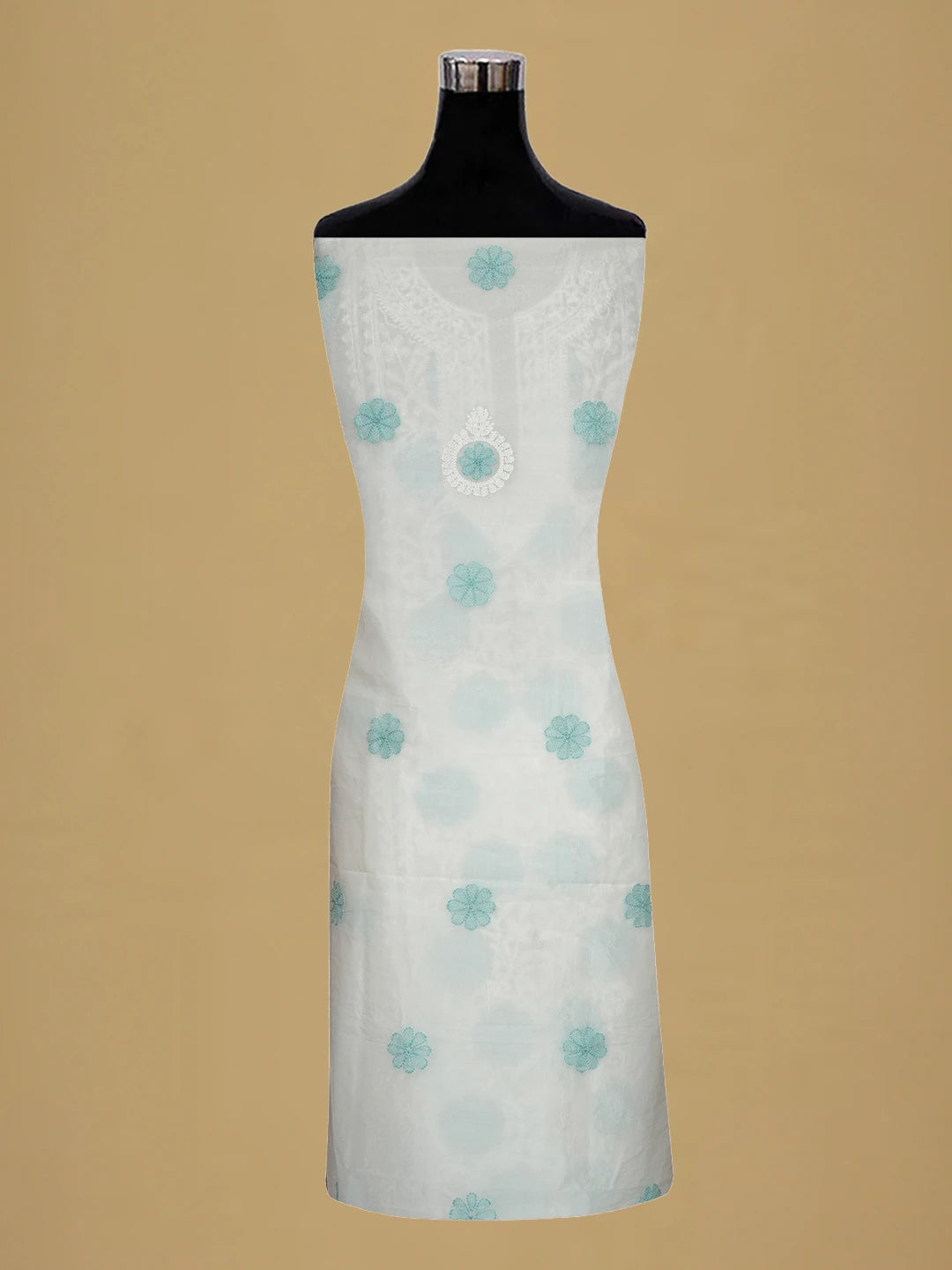 Ada Hand Embroidered White Organza Lucknowi Chikankari Unstitched Kurta Dupatta Set 01A718599