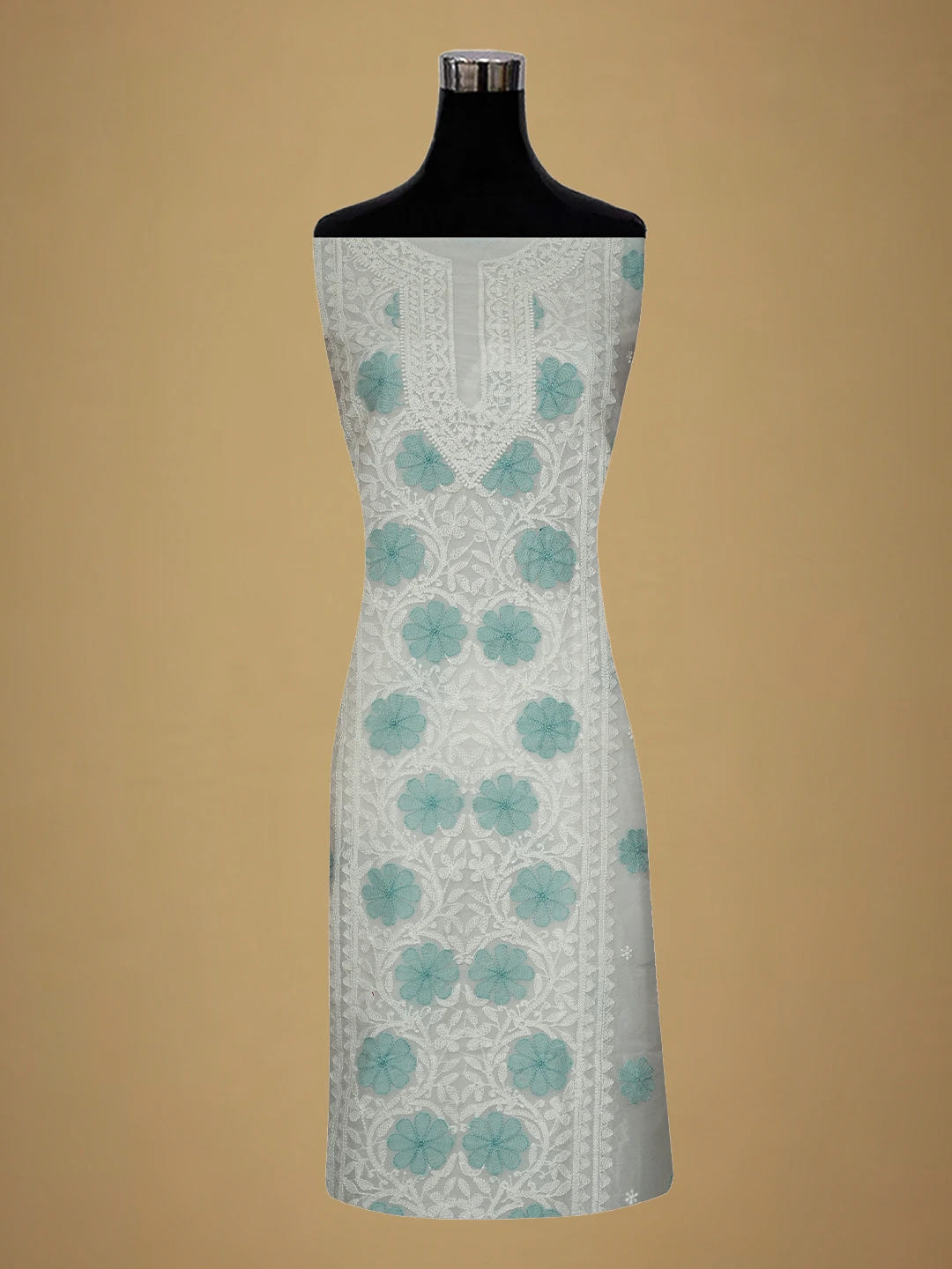 Ada Hand Embroidered White Organza Lucknowi Chikankari Unstitched Kurta Dupatta Set 01A718599