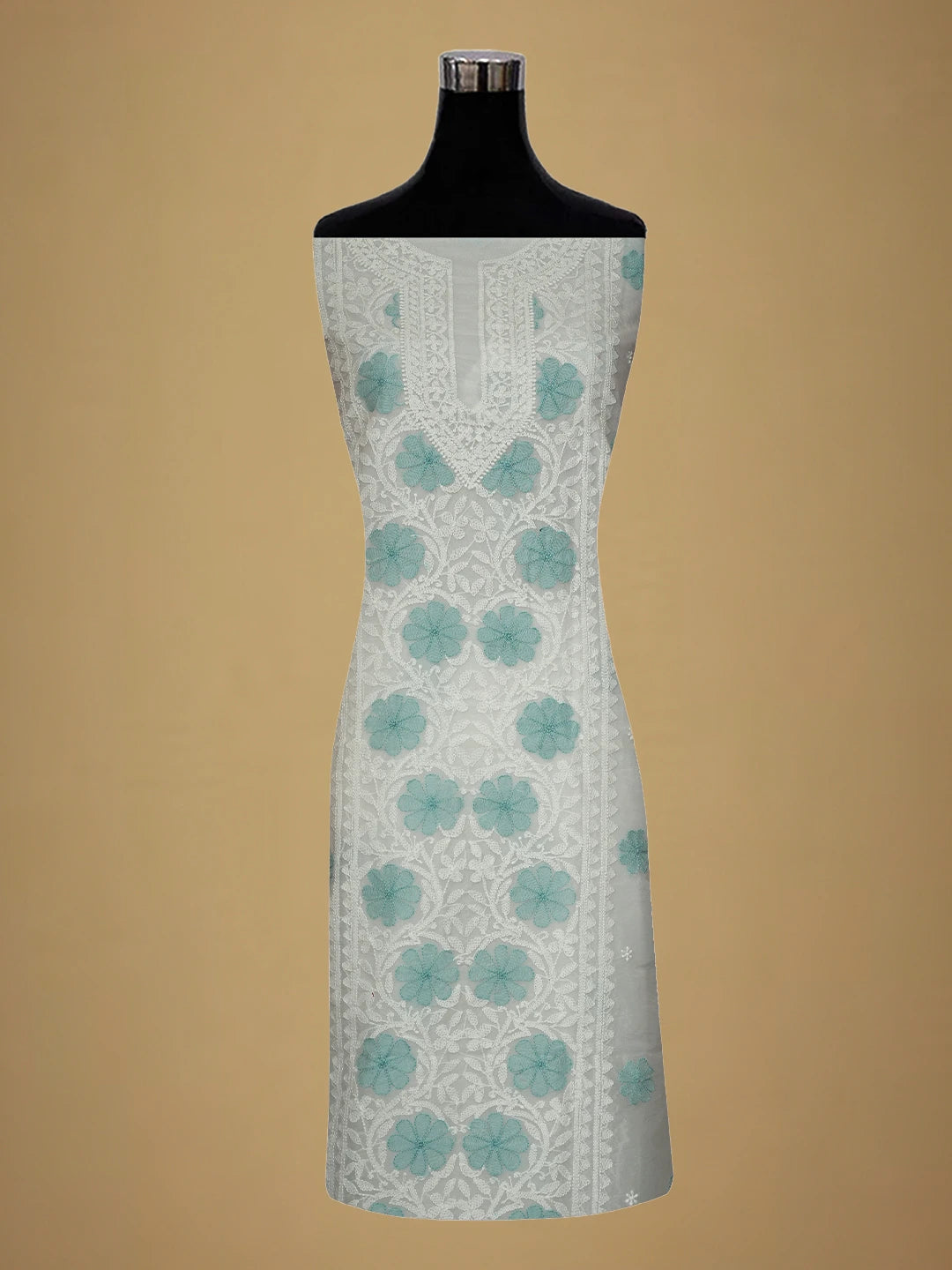 Ada Hand Embroidered White Organza Lucknowi Chikankari Unstitched Kurta Dupatta Set 01A718599