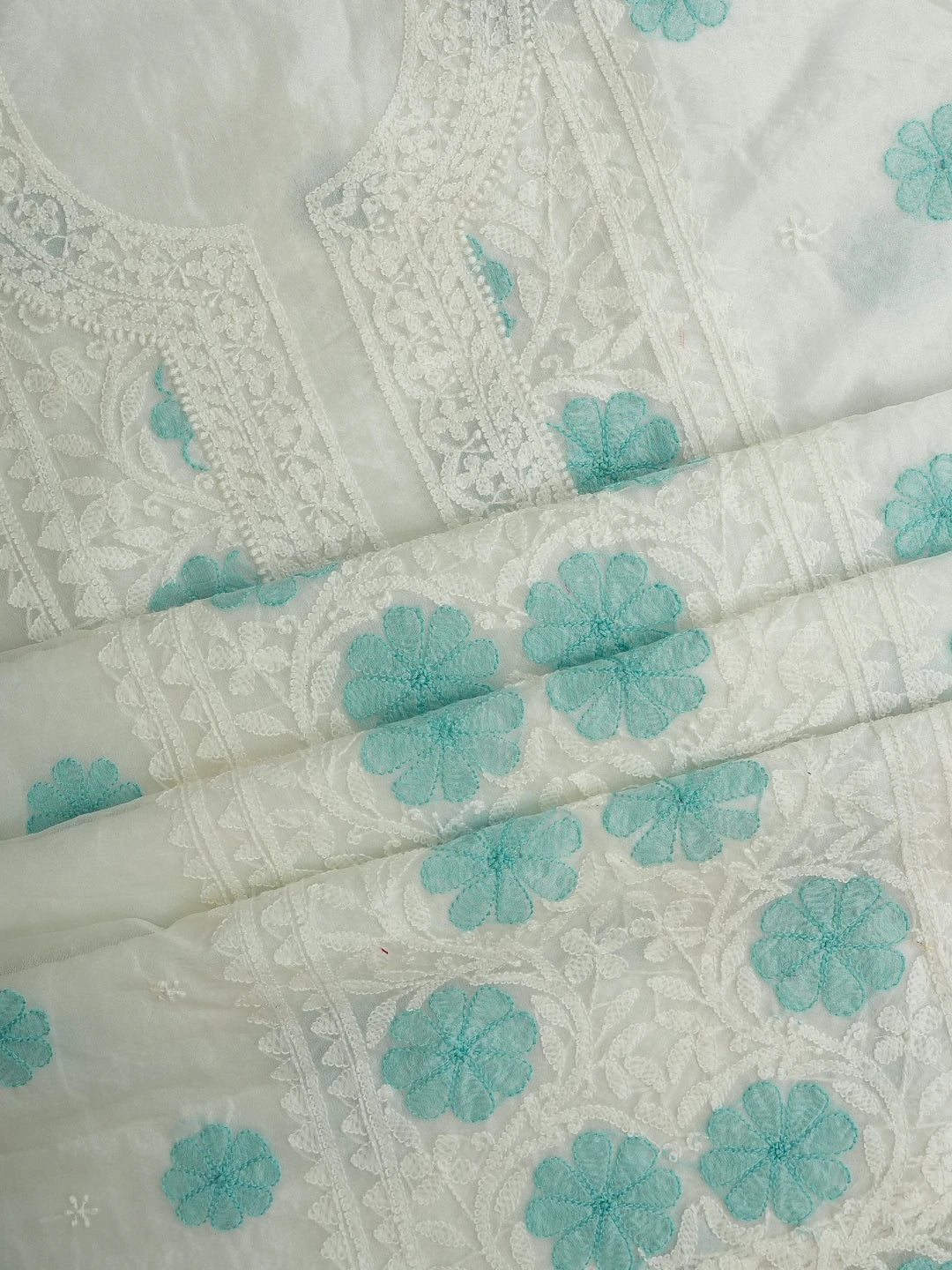 Ada Hand Embroidered White Organza Lucknowi Chikankari Unstitched Kurta Dupatta Set 01A718599