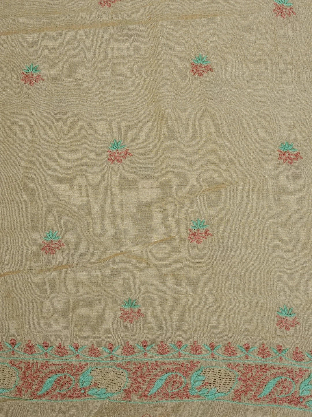 Ada Hand Embroidered Fawn Moonga Silk Lucknowi Chikankari Unstitched Kurta Dupatta Set 01A669142