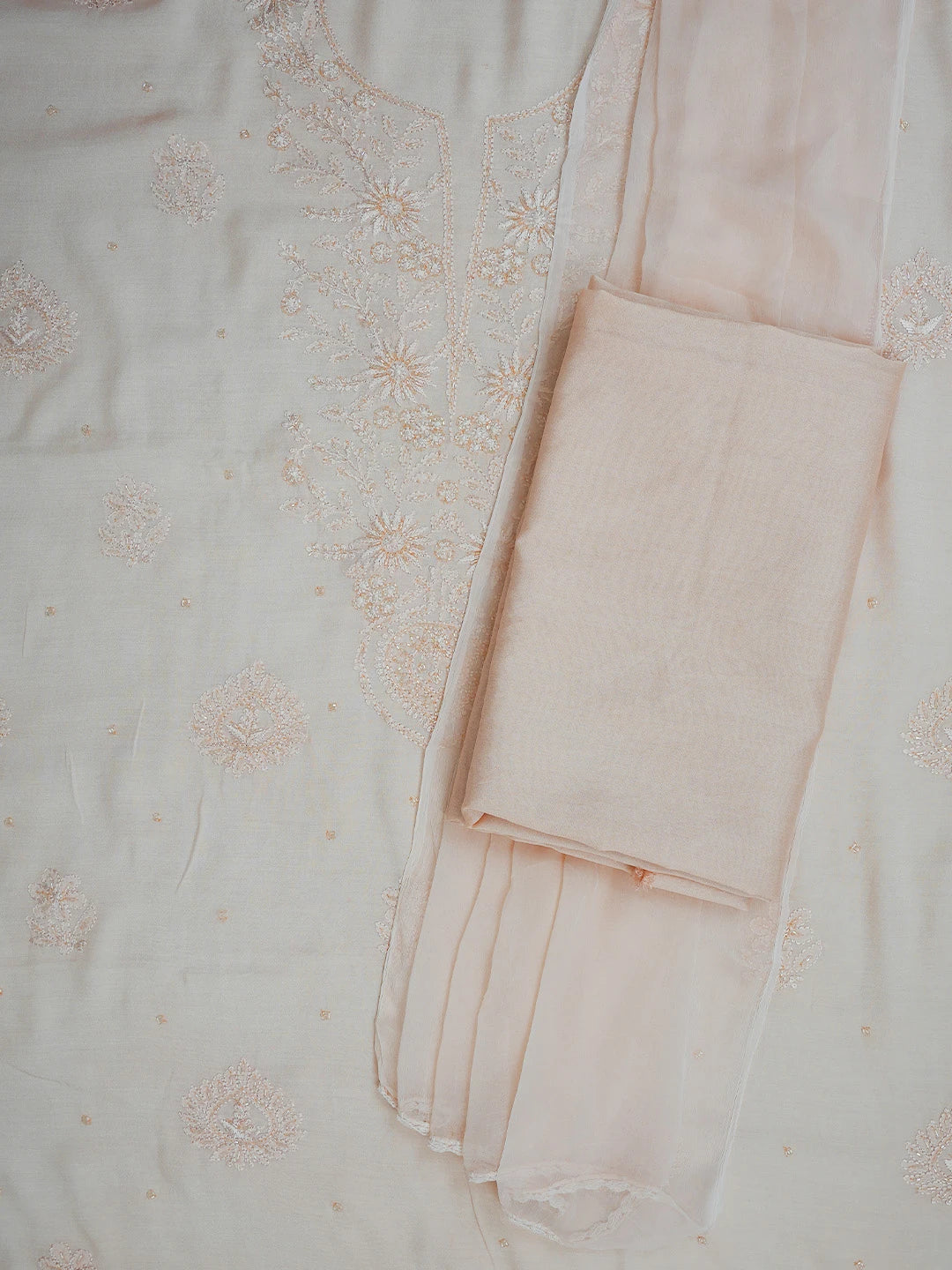 Ada Hand Embroidered Heather Peach Muslin Lucknowi Chikankari Unstitched Suit Piece With Cutdana Work 01A713238