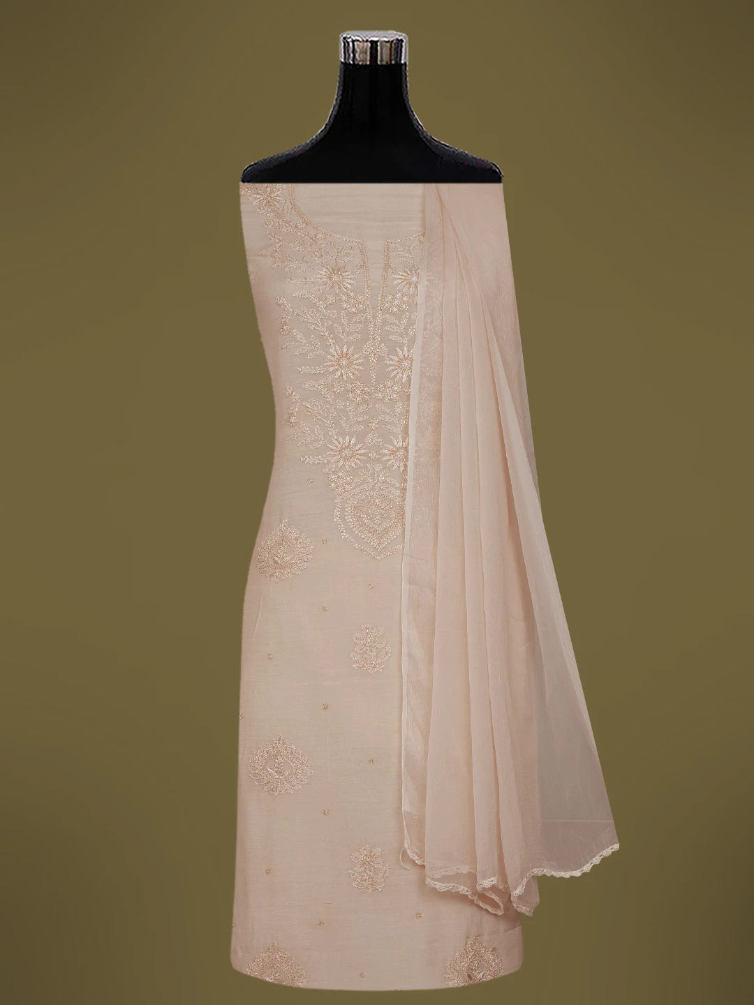 Ada Hand Embroidered Heather Peach Muslin Lucknowi Chikankari Unstitched Suit Piece With Cutdana Work 01A713238