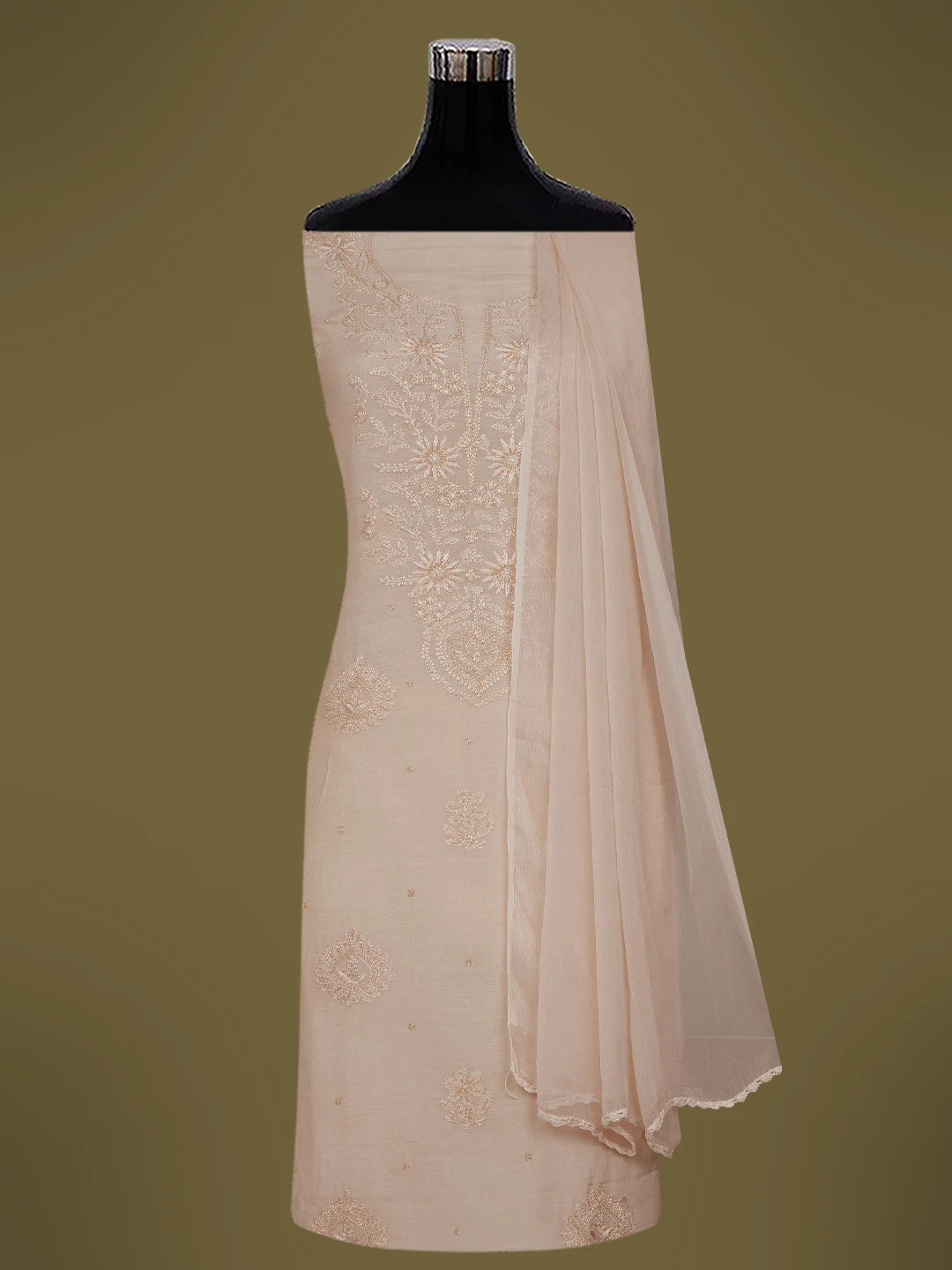 Ada Hand Embroidered Heather Peach Muslin Lucknowi Chikankari Unstitched Suit Piece With Cutdana Work 01A713238