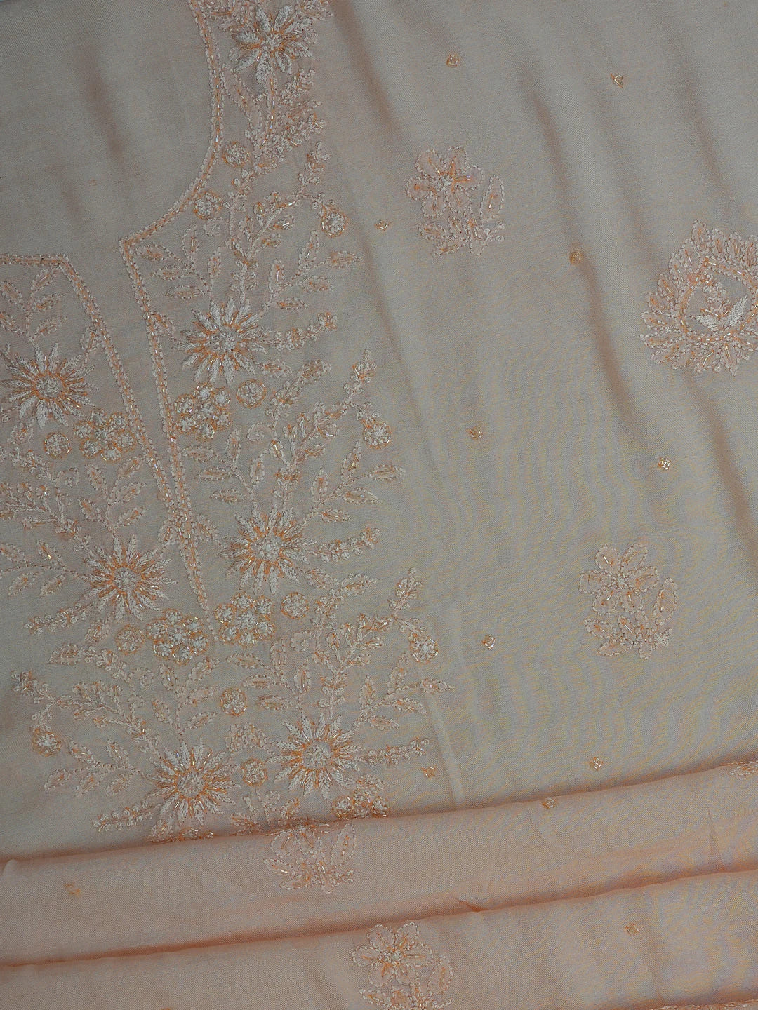 Ada Hand Embroidered Heather Peach Muslin Lucknowi Chikankari Unstitched Suit Piece With Cutdana Work 01A713238