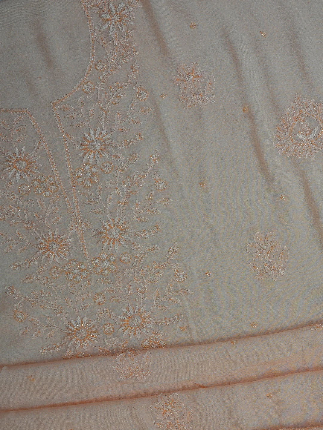 Ada Hand Embroidered Heather Peach Muslin Lucknowi Chikankari Unstitched Suit Piece With Cutdana Work 01A713238