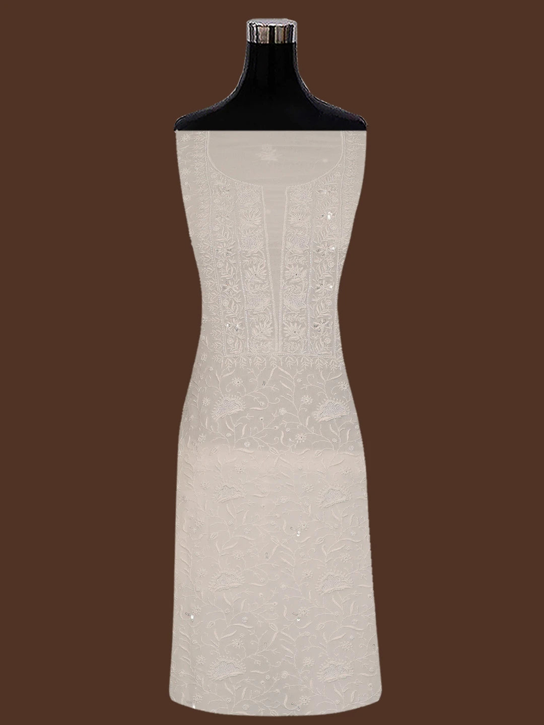 Ada Hand Embroidered White Viscose Georgette Lucknowi Chikankari Unstitched Kurta Dupatta Set With Cutdana Work 01A705073